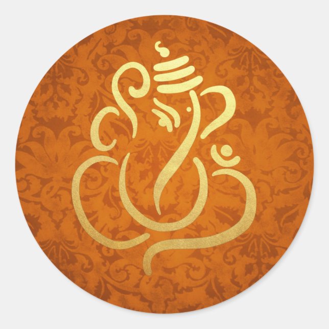 Adesivo Dourado Festivo Ganesh | Indiano Deus Damask Orang (Frente)
