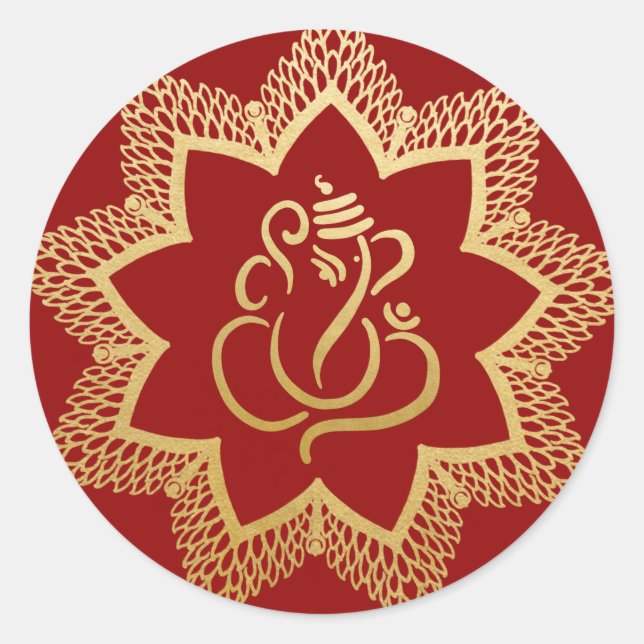 Adesivo Dourado Festivo Ganesh | Ronda Clássica Vermelha d (Frente)