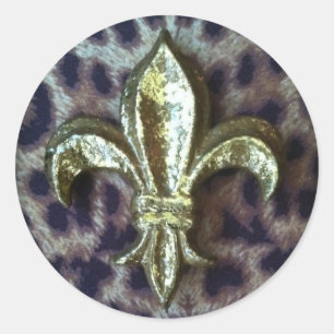 ADESIVO DOURADO FLEUR-DE-LIS COM QUADRO LEOPARD