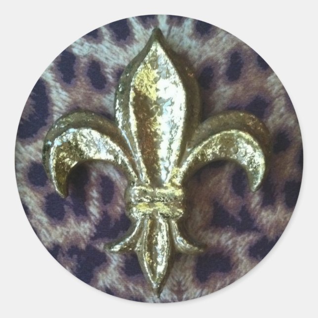 ADESIVO DOURADO FLEUR-DE-LIS COM QUADRO LEOPARD (Frente)