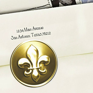 Adesivo Dourado Fleur de Lis Envelope Seal Emboscada