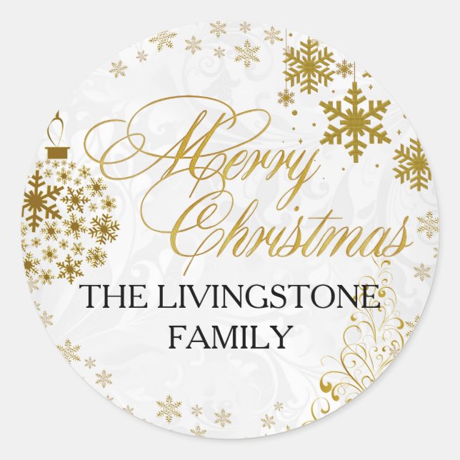 Adesivo Dourado Floco de Neve Vestido de Natal Feliz (Frente)