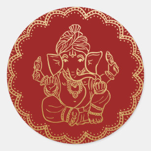 Adesivo Dourado Ganesh Casamento Vermelho de Deus Indian
