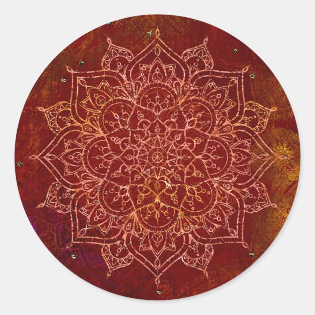 Adesivo Dourado Glam Mandala Vermelho Ferrugem Moderno Chi (Frente)