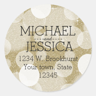 Adesivo Dourado Glitter Bokeh Nome e endereço personalizad