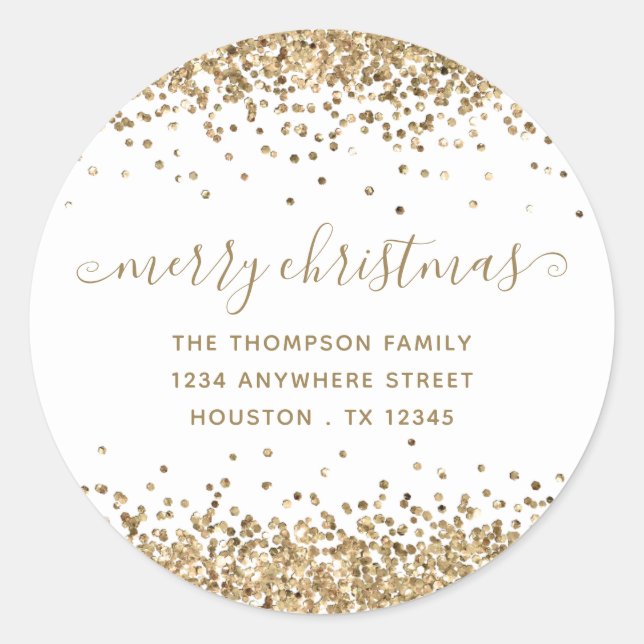 Adesivo Dourado Glitter Merry Christmas Name Endereço de d (Frente)