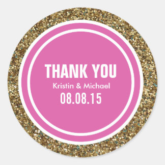 Adesivo Dourado Glitter Rosa Quente Personalizado Obrigado
