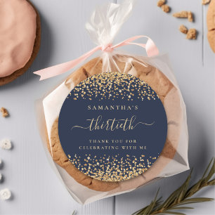 Adesivo Dourado Glitter Script Marinho Blue 30 Party Obrig