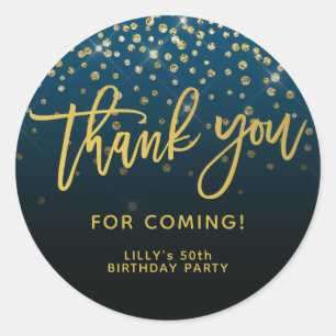 Adesivo Dourado Glitter Script Obrigado Por Vir Azul