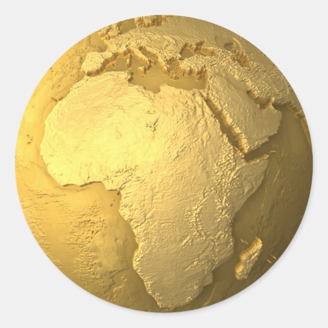Adesivo Dourado globo - Metal Earth, Africa, 3d Render (Frente)