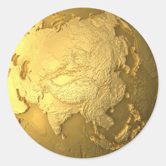 Adesivo Dourado globo - Metal Earth, Asia, 3d Render (Frente)