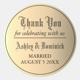 Adesivo Dourado Gótico Obrigado Favor do Casamento