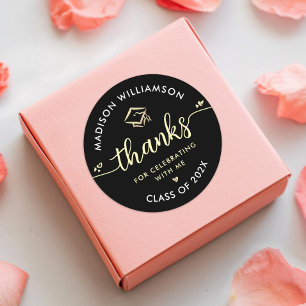 Adesivo Dourado Graduação Preto Moderno Obrigado Boné Scri