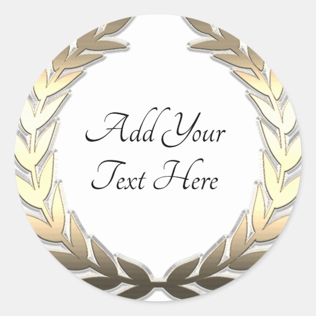 Adesivo Dourado Laurel Wreath Classic Round Sticker (Frente)