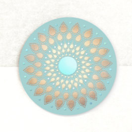 Adesivo Dourado Lotus Floral Mandala Azul Teal