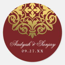 Adesivo Dourado Mandala Burgundy Red Wedding Envelope Seal