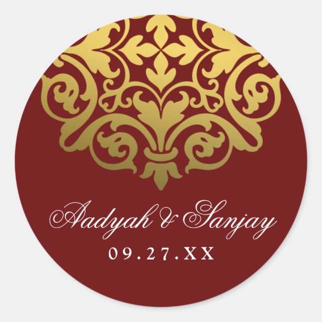 Adesivo Dourado Mandala Burgundy Red Wedding Envelope Seal (Frente)