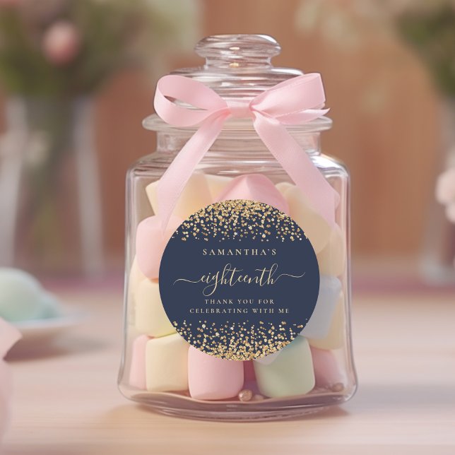 Adesivo Dourado Marinho de Script Glitter Blue 18th Party  (Criador carregado)