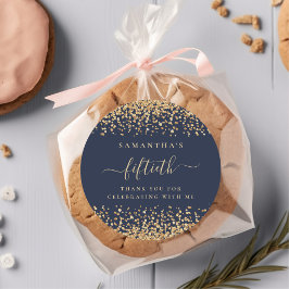 Adesivo Dourado Marinho de Script Glitter Blue 50th Party 