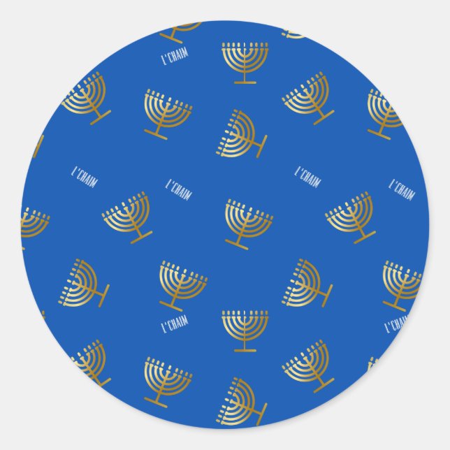 Adesivo Dourado Menorah e L'chaim Blue (Frente)