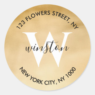 Adesivo Dourado Monograma Retorno Endereço Moderno Glitter