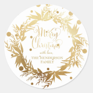 Adesivo Dourado Natal Branco, Eucaliptus Wreath