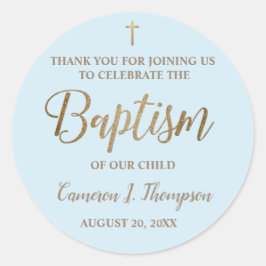 Adesivo Dourado nome azul moderno Menino Batismo