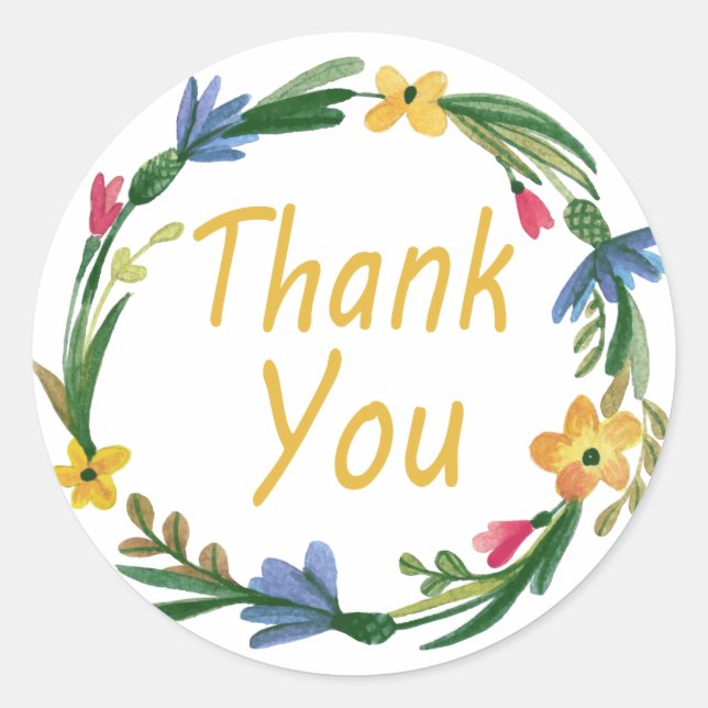 Adesivo Dourado Obrigado Watercolor Floral Wreath (Frente)