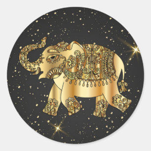 Adesivo Dourado,Ornamental,Elefante,Abstrato,Estrela Noite