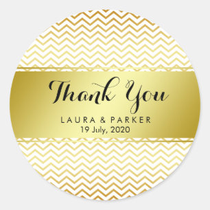 Adesivo Dourado padrão Chevron Glitter Obrigado Casamento