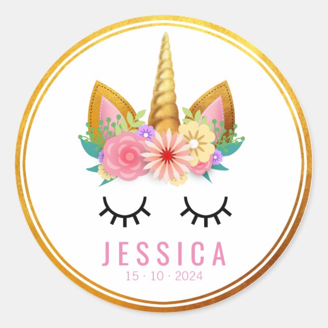 Adesivo Dourado Partido Floral Unicorn (Frente)