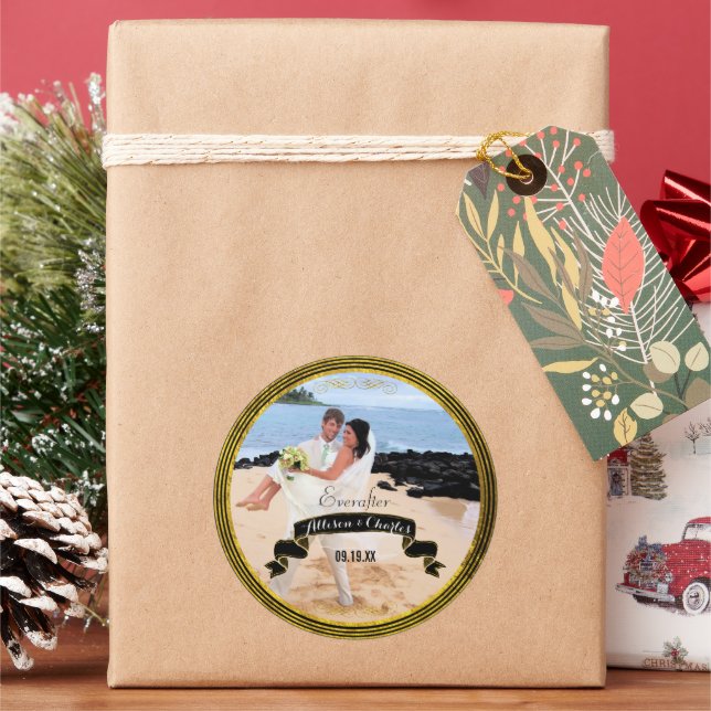 Adesivo Dourado preto Múltiplo Stripe Sua Foto De Casament (Feriado)