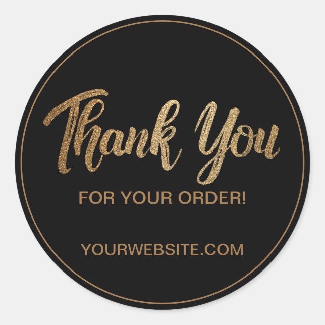 Adesivo Dourado Preto Seu site Obrigado por ordem (Frente)
