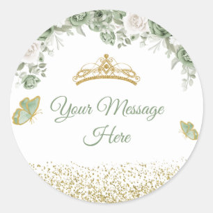 Adesivo Dourado Quinceañera Sage Verde Coroa Sua Mensagem