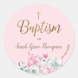 Adesivo Dourado rosa Watercolor floral Bebê batismo