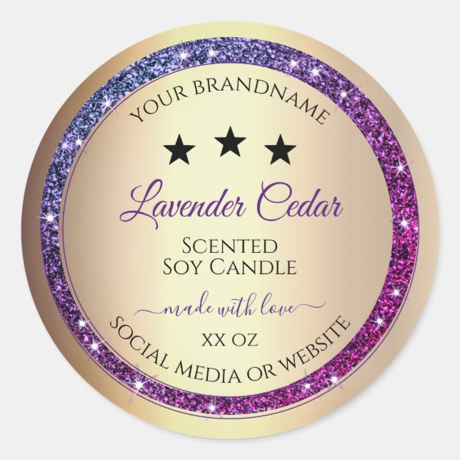 Adesivo Dourado Rótulo de Produto com Gradiente Roxo Rosa (Frente)