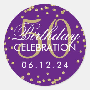 Adesivo Dourado Roxo 50º Aniversário Glitter Confetti