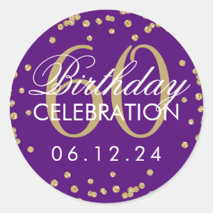 Adesivo Dourado roxo 60º aniversário Faux Glitter Confet
