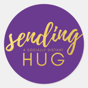 Adesivo Dourado roxo enviando um Hug socialmente distante