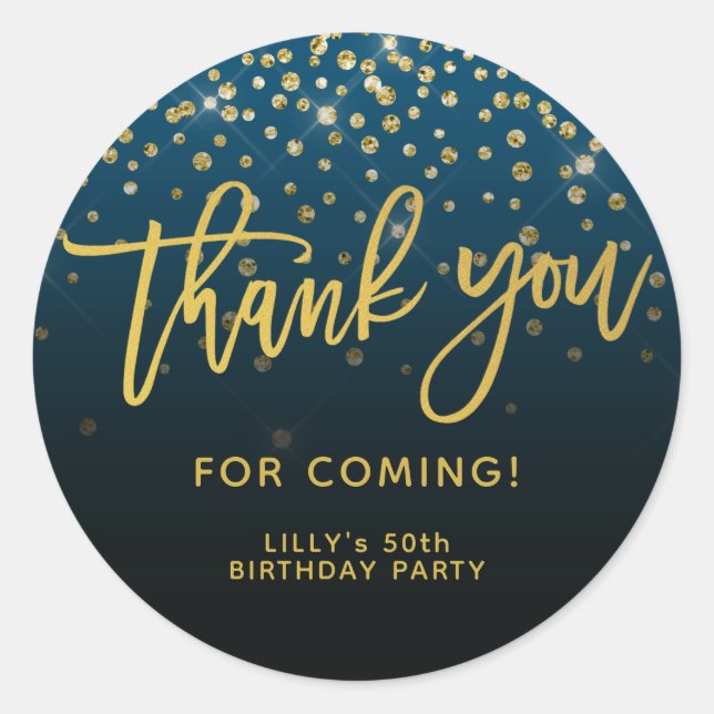 Adesivo Dourado Script Glitter Obrigado Por Vier Azul (Frente)