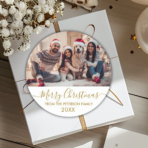 Adesivo Dourado Script White Family Foto Feliz Natal