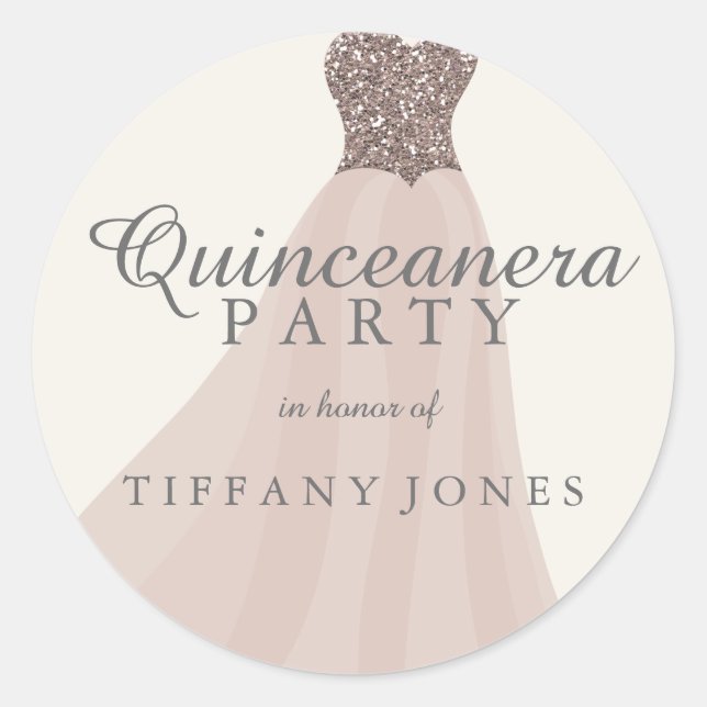 Adesivo Dourado Shimmer Glitter Gown Quinceanera (Frente)