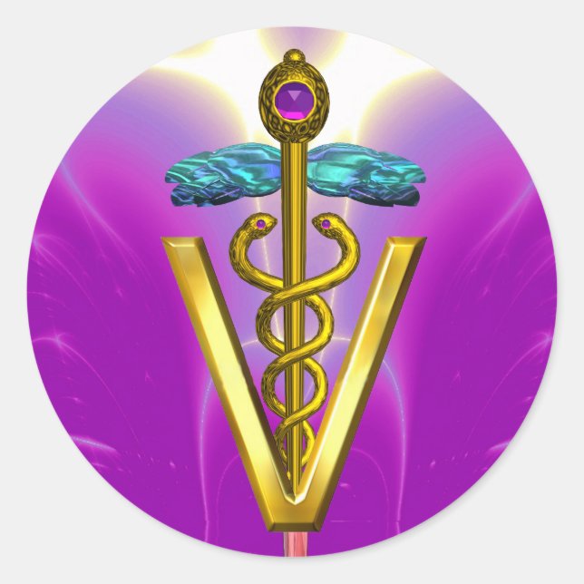 Adesivo DOURADO SÍMBOLO VETERINÁRIO CADUANO Fúcsia Rosa (Frente)