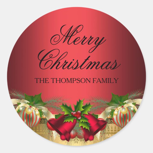 Adesivo Dourado Sino Vermelho e Vinheta de Natal Baubles (Frente)