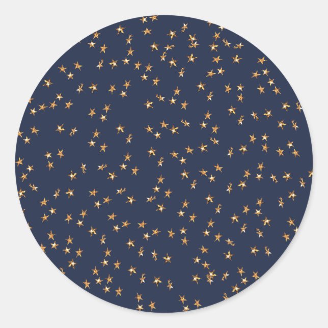 Adesivo Dourado Stars Midnight Blue Round Sticker (Frente)