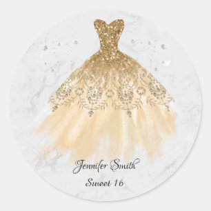 Adesivo Dourado Vestido Sparkles doce dezesseis