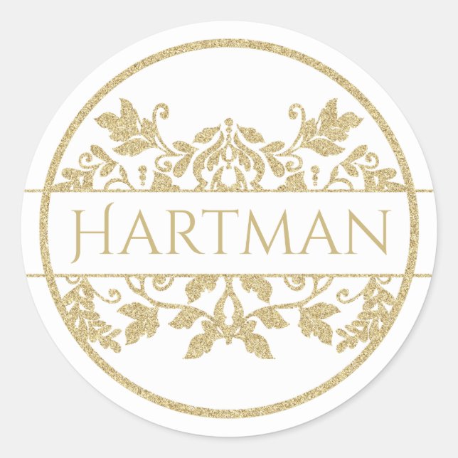 Adesivo Dourado Vine Floral Damasco Emblem Branco (Frente)