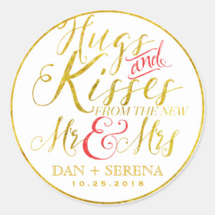 Adesivo Dourados Hugs Kisses do Novo Sr. Wedding Sticker