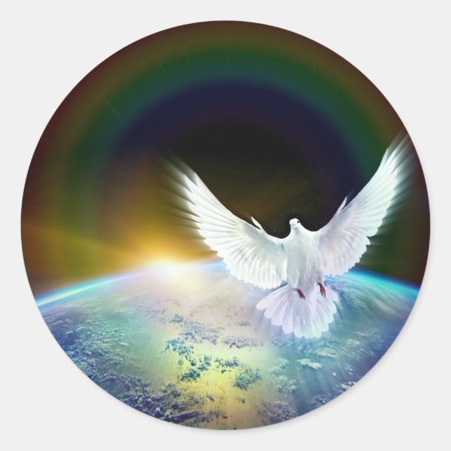 Adesivo Dove of Peace Santa Spirit sobre a Terra com Rainb (Frente)