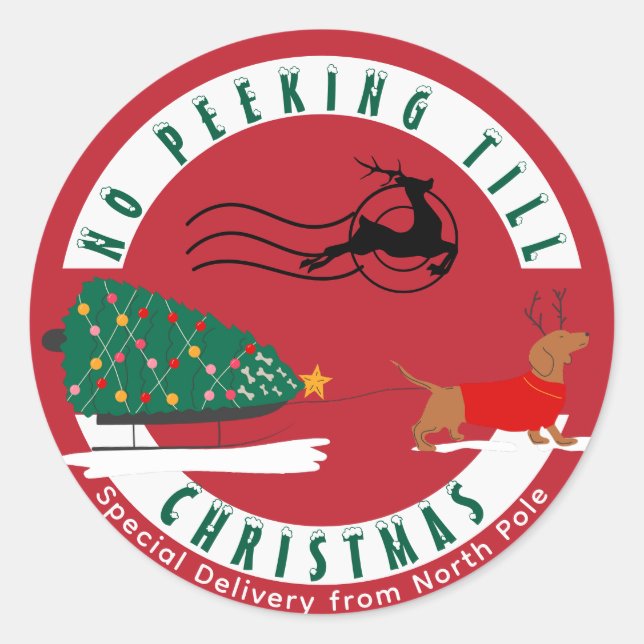 Adesivo Doxie Feliz e Bright Dachshund Natal (Frente)